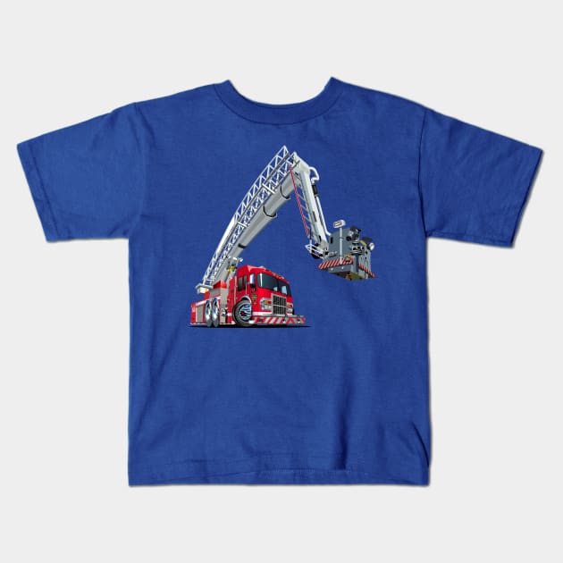 Cartoon Fire Truck Kids T-Shirt by Mechanik
